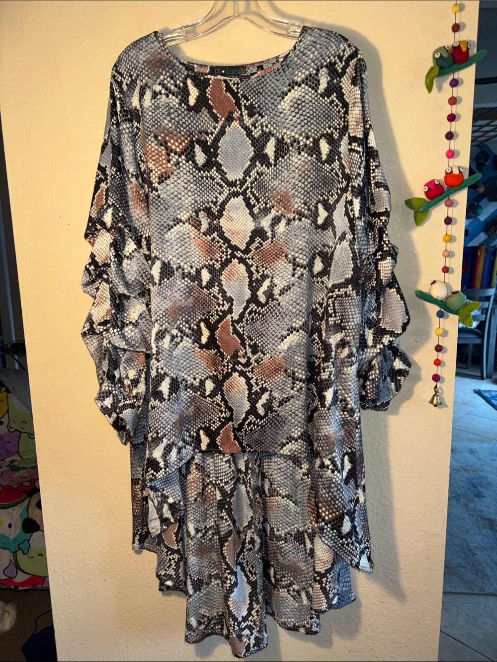 EUC P. Luca Milano High-Low Tunic Shirt Dress featuring a multi-colored